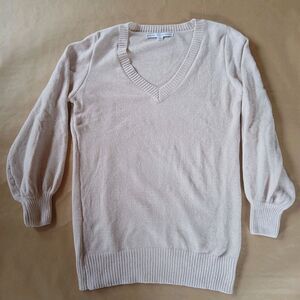 HYFVE Beige Tunic Sweater Large V Neck Oversized Neutral Basic Comfy Cozy